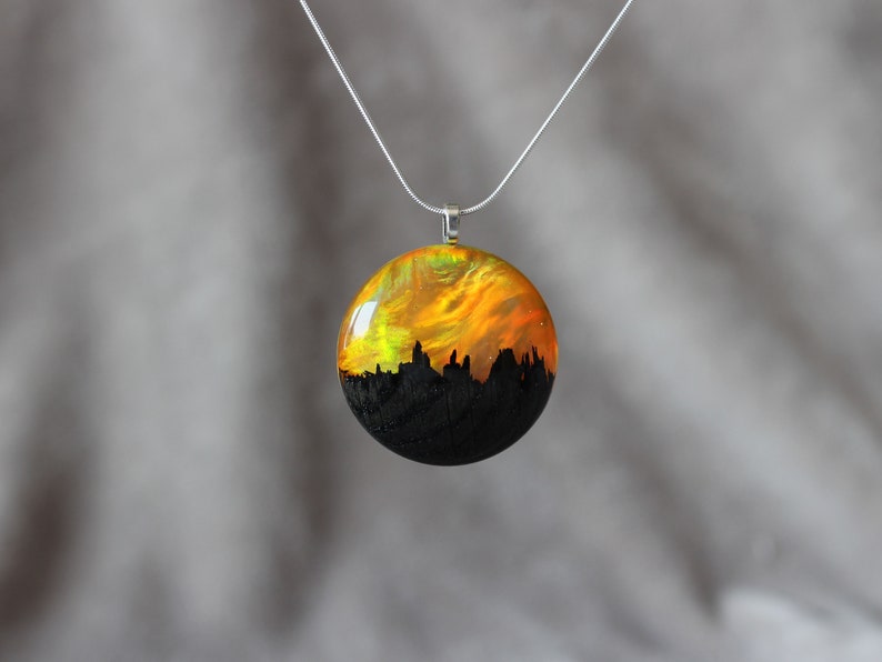 Northern lights, Wood resin necklace, Wood resin jewelry, Birthday gift, 5 year anniversary, Pendant necklace, Wood and resin necklace image 8