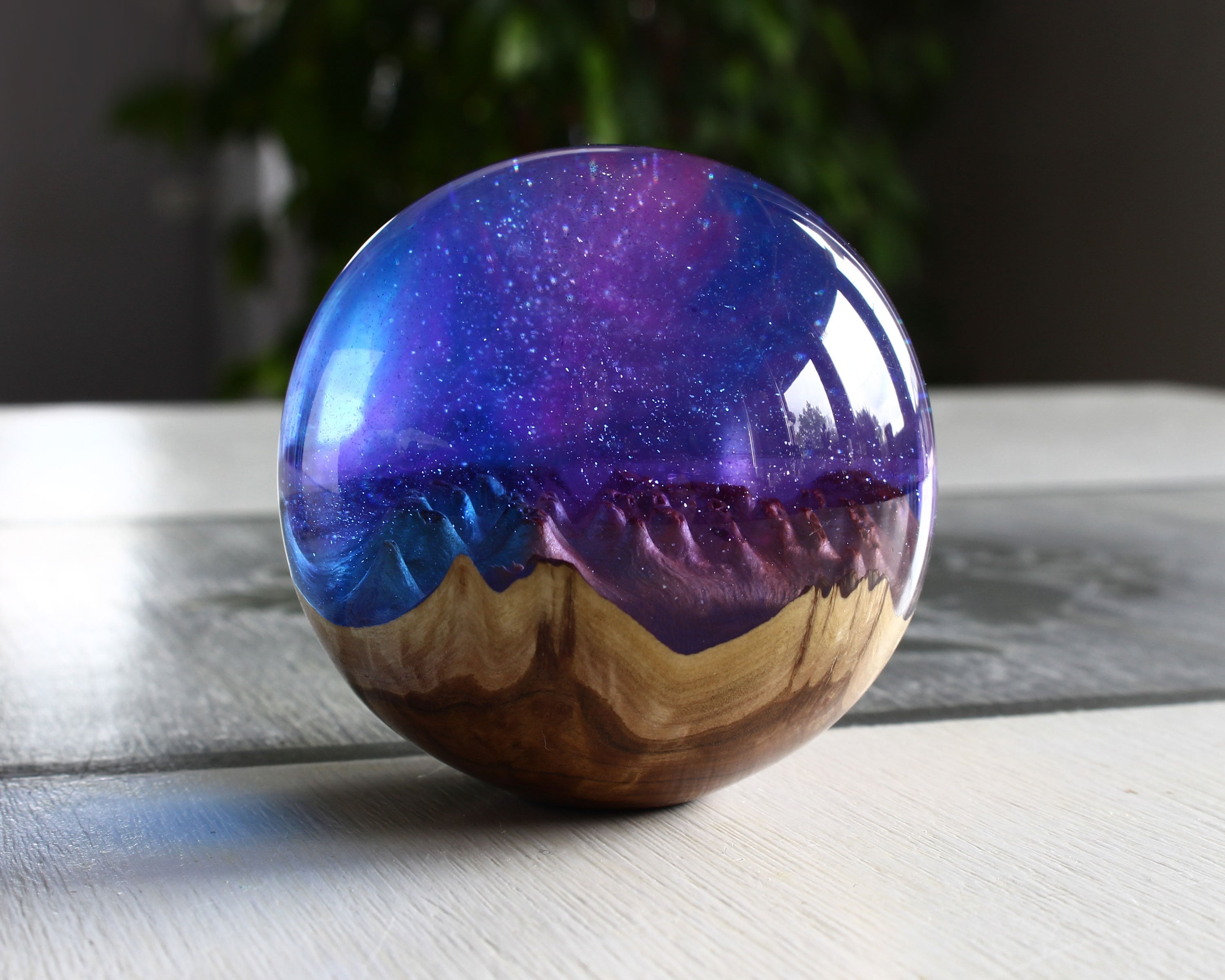 Galaxy Resin Paperweight Resin and Wood Hybrid Sphere Resin Etsy