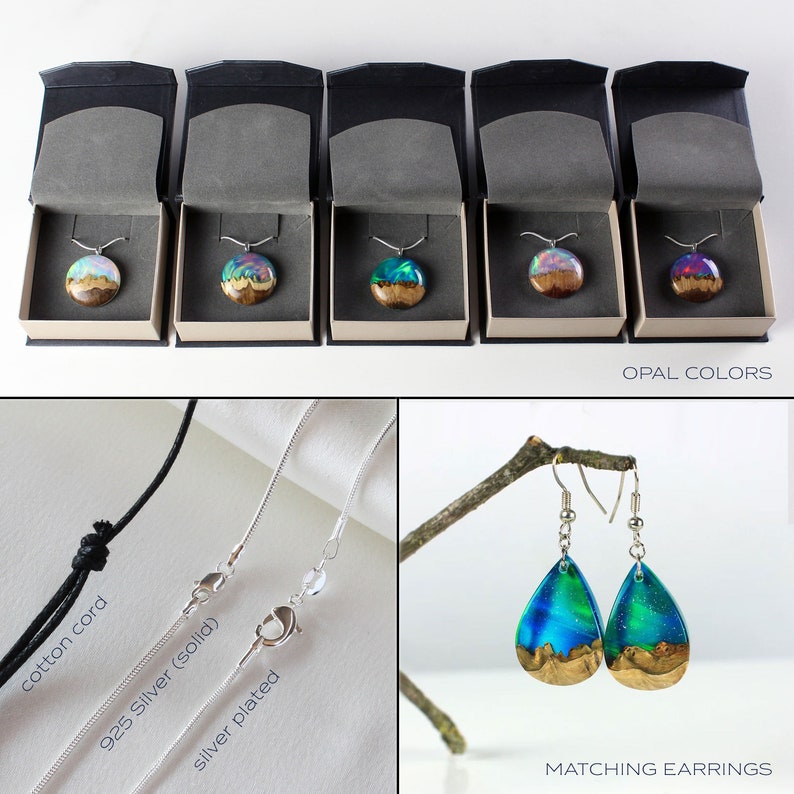Northern Lights Wood Resin Necklace Wood Resin Jewelry Etsy