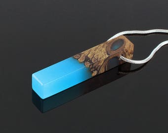 Glow in the dark necklace, Wood resin pendant, One-of-a-kind wood necklace, Gifts for him, Pendant necklace, Wooden jewelry for him