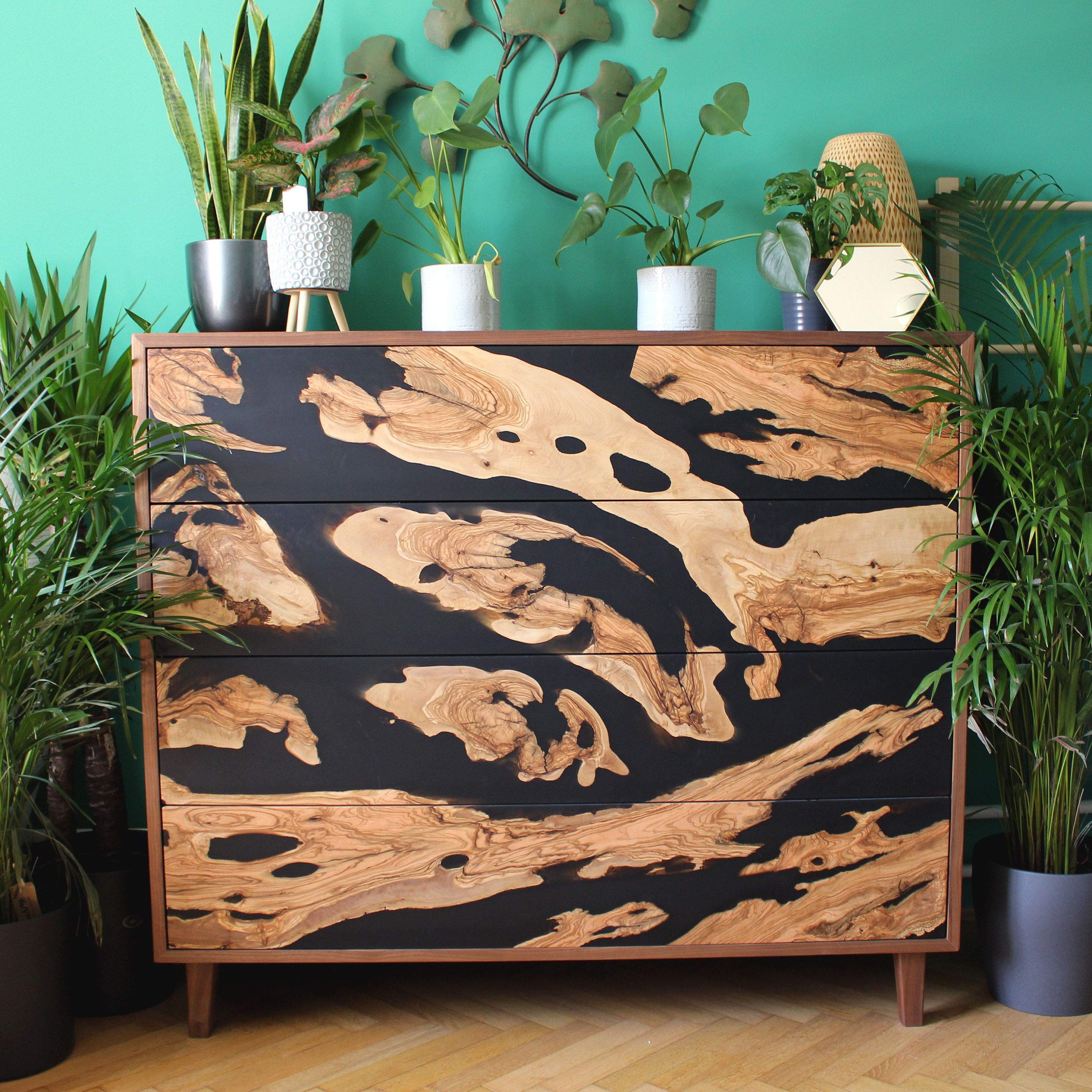 Solid Olive Wood and Epoxy Dresser 4 Drawer Dresser Solid Wood