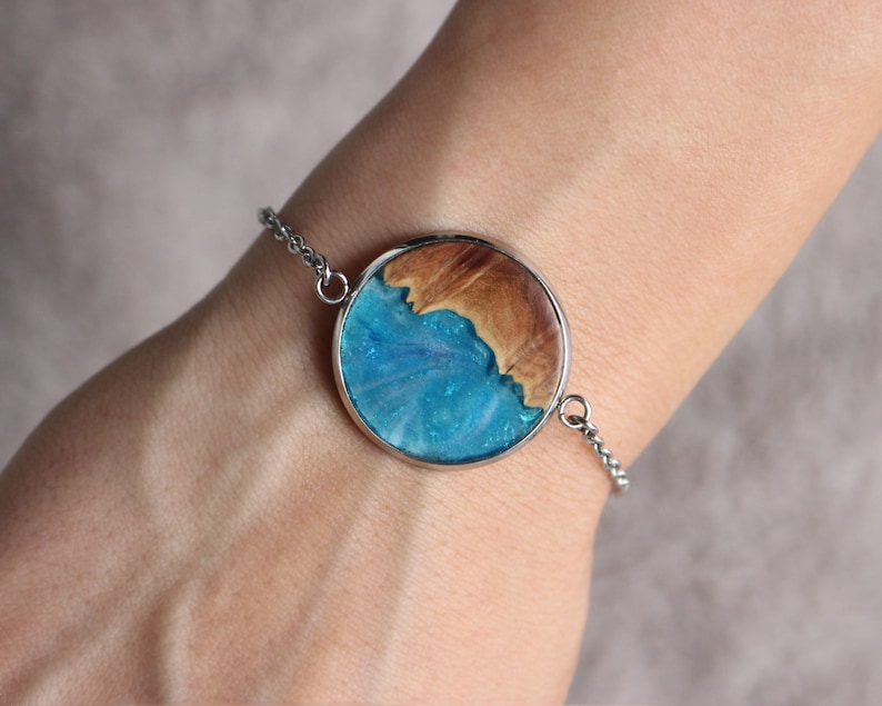 Chain Bracelet Charm Bracelet Adjustable Bracelet FOUR ELEMENTAL DESIGNS Resin Wood Bracelet Bracelets for Women Friendship Bracelet
