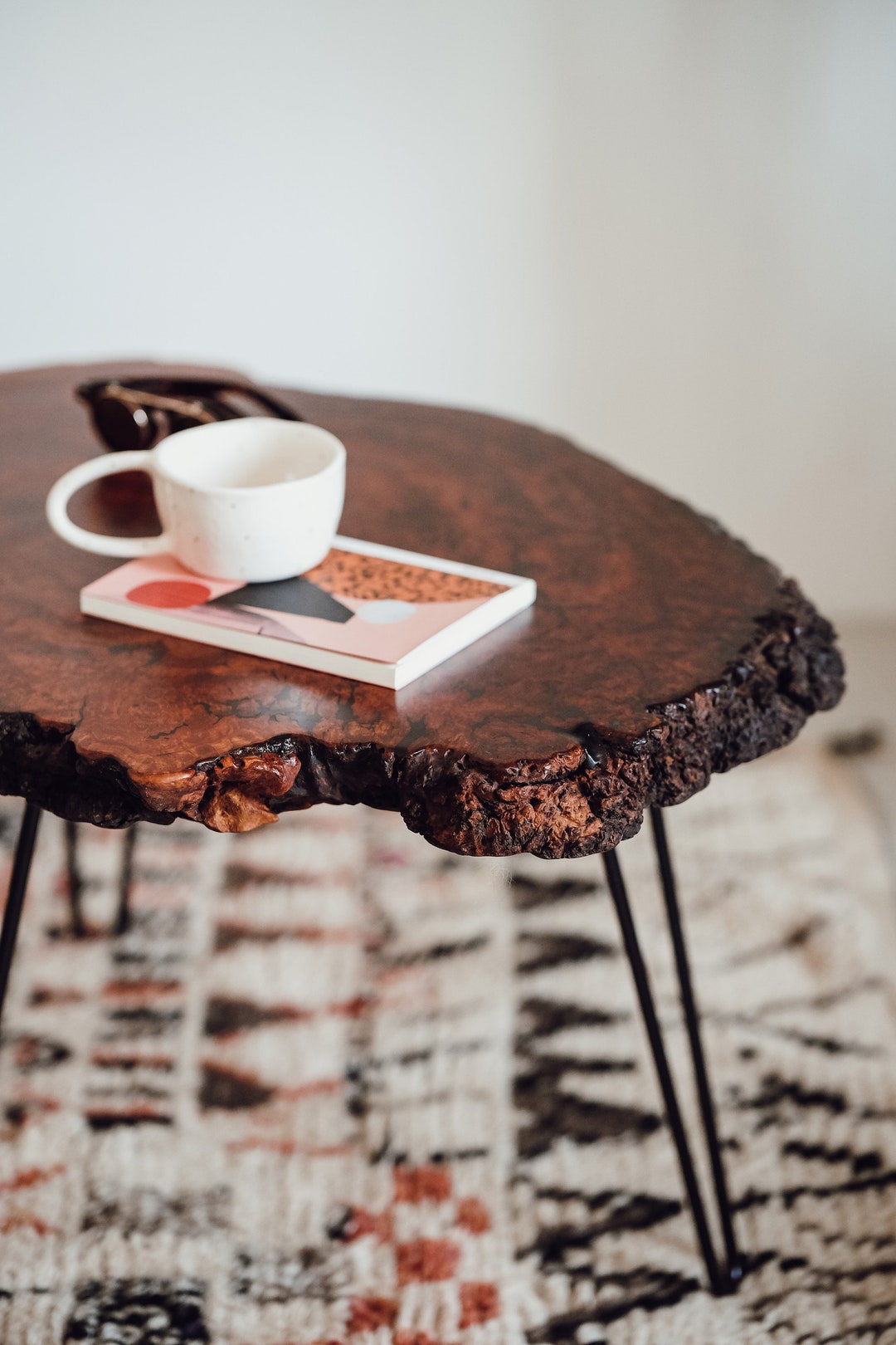 Natural Live Edge Wooden Coffee Table, Rustic Coffee Table, Farmhouse