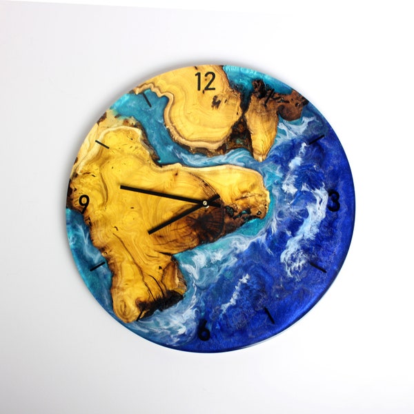 Ocean Wall Clock, Olive Wood Wall Clock, Epoxy Resin Ocean Art, Unique Home Wall Decor, Beach House Decor, Nautical Wall Decor, Home Gift