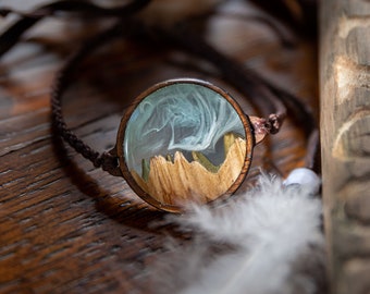 Handmade Air Element Bracelet: Burl & Walnut Wood Resin Jewelry