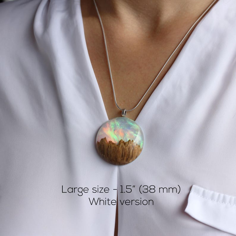 Aurora borealis opal resin and wood jewelry, Northern lights, Wood resin necklace, Resin wood necklace, Gift for Her, 5th Anniversary image 3