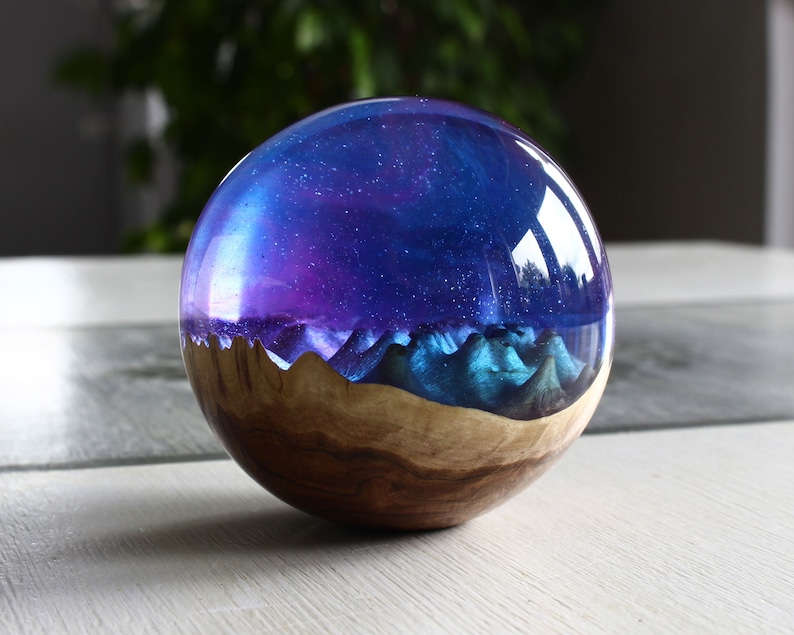 Galaxy Resin Paperweight Resin and Wood Hybrid Sphere Resin Etsy UK