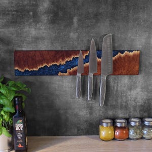 Premium Epoxy River Knife Holder, Magnetic Knife Rack, Wood Knife Strip, Housewarming Gift, Magnetic Wooden Knife Storage, Gift for Chef