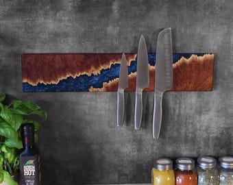Premium Epoxy River Knife Holder, Magnetic Knife Rack, Wood Knife Strip, Housewarming Gift, Magnetic Wooden Knife Storage, Gift for Chef