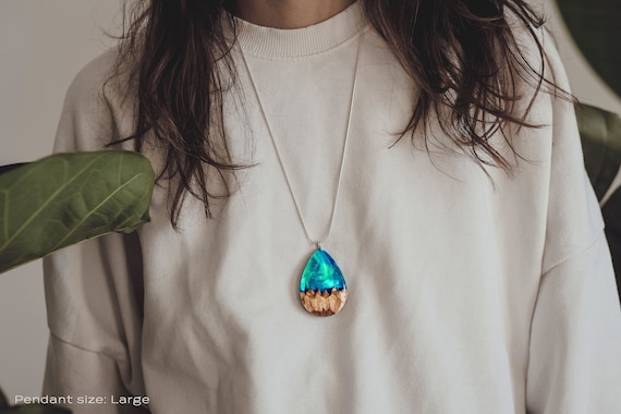 Wood resin necklace, Mountain necklace, Best friend gift, Womens gift, Mountain necklace for her, Unique necklace, Nature jewelry,