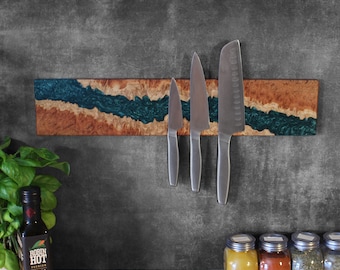 Magnetic Knife Bar, Wooden Knives Storage, Epoxy Wood Knife Rack, Magnetic Knife Holder, Father’s Day Gift, Modern Kitchen Wall Art