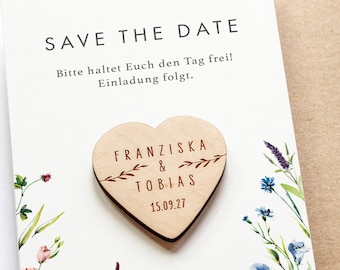Save-the-Date card with magnet, wooden decoration invitation wedding