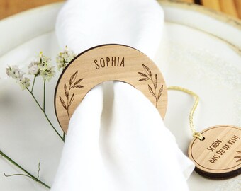 Personalized napkin rings, table decoration place cards made of wood, personalized wedding gift