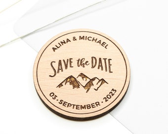 Save the Date Magnets Mountain Motif Personalized Wood Magnets