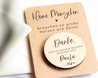 Personalized thank you card with wooden magnet for midwife