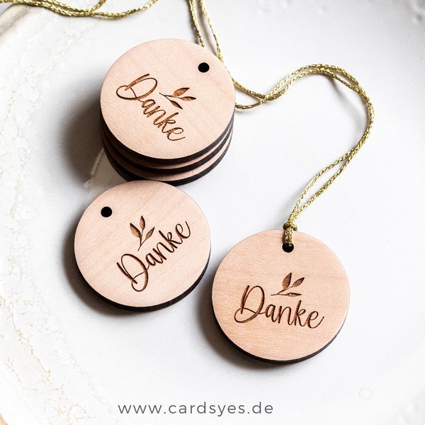 Holzanhänger "Danke", Geschenkanhänger für Gäste, Gastgeschenke Hochzeit, Anhänger aus Holz