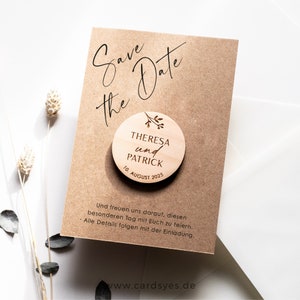 Save-the-date card with wooden magnet & envelope, kraft paper image 5