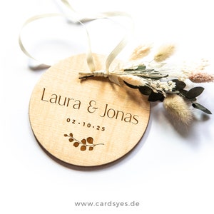 Personalized wedding ring pillow, wooden ring holder with dried flowers image 3