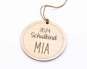 Schoolchild 2024 pendant, wooden school cone pendant with name, personalized name tag, school enrollment gift