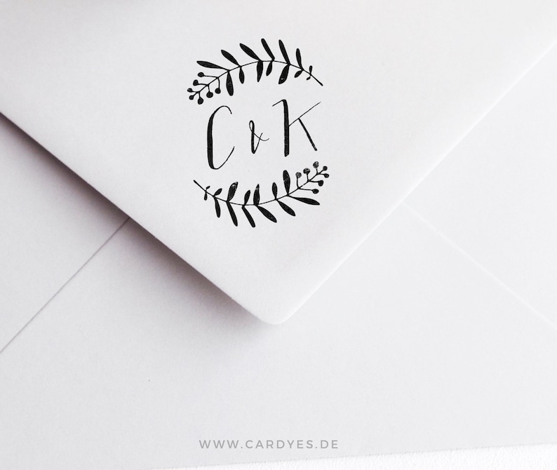 Wedding rubber stamp with calligraphy initials