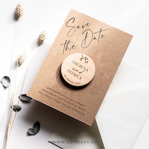 Save-the-date card with wooden magnet & envelope, kraft paper image 8