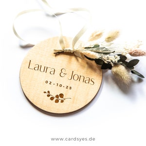Personalized wedding ring pillow, wooden ring holder with dried flowers image 1