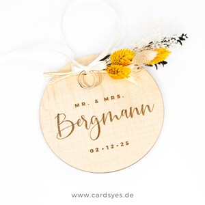 Porta anelli in legno con fiori secchi, regalo personalizzato, cuscino per anelli alternativo, decorazione di nozze