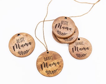 Pendentif en bois merci maman, meilleures étiquettes cadeaux maman en bois, cadeau fête des mères