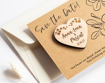 Heart-shaped save-the-date magnet with kraft paper card