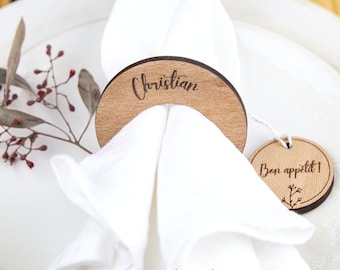 Dark Wood Napkin Rings, Personalized Place Card