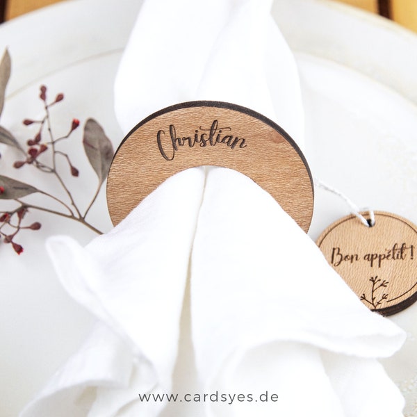 Dark Wood Napkin Rings, Personalized Place Card