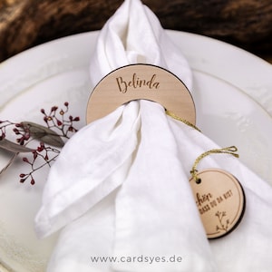 Serviettenringe Hochzeit, Platzkarte aus Holz, Personalisiert mit Namen