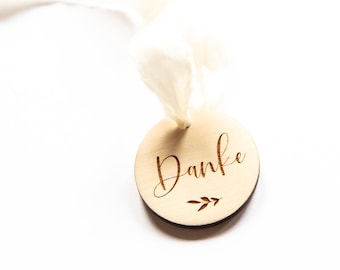 Gift tag "Thank you" for wedding favors wooden tag