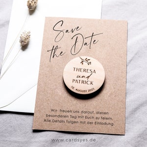 Save-the-date card with wooden magnet & envelope, kraft paper image 6