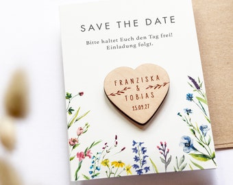 Save-the-date card with magnet, wooden decoration wedding invitation