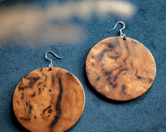 Wooden earrings round & large wooden jewelry earrings boho natural jewelry