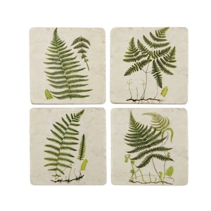 Set 4 French Shabby Chic Ceramic Tile Coasters in a Green Fern Design