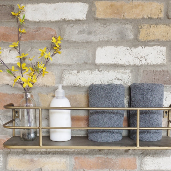 Industrial Retro Style Shelf with Gold Distressed Metal Finish