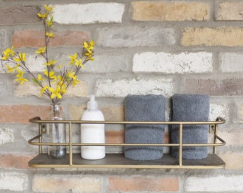 Industrial Retro Style Shelf with Gold Distressed Metal Finish
