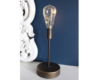 NEW INDUSTRIAL LOOK FREESTANDING BATTERY OPERATED LAMP LIGHT BULB INCLUDED