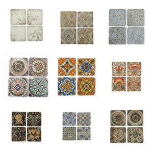 Set 4 French Shabby Chic Ceramic Tile Coasters Various Styles FREE POSTAGE