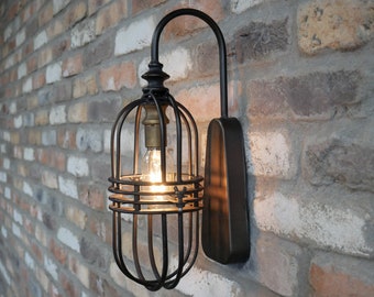 Vintage Industrial Style Battery Operated Cage Wall Light