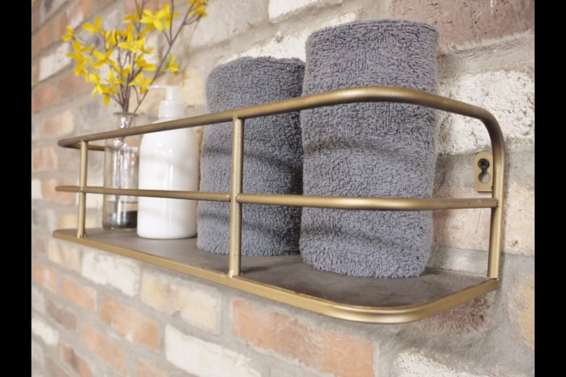Industrial Retro Style Shelf With Gold Distressed Metal Finish Etsy