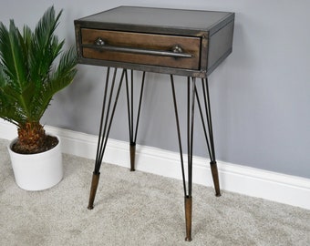 Vintage Industrial STEAMPUNK Style Metal Bedside Cabinet / Occasional Table