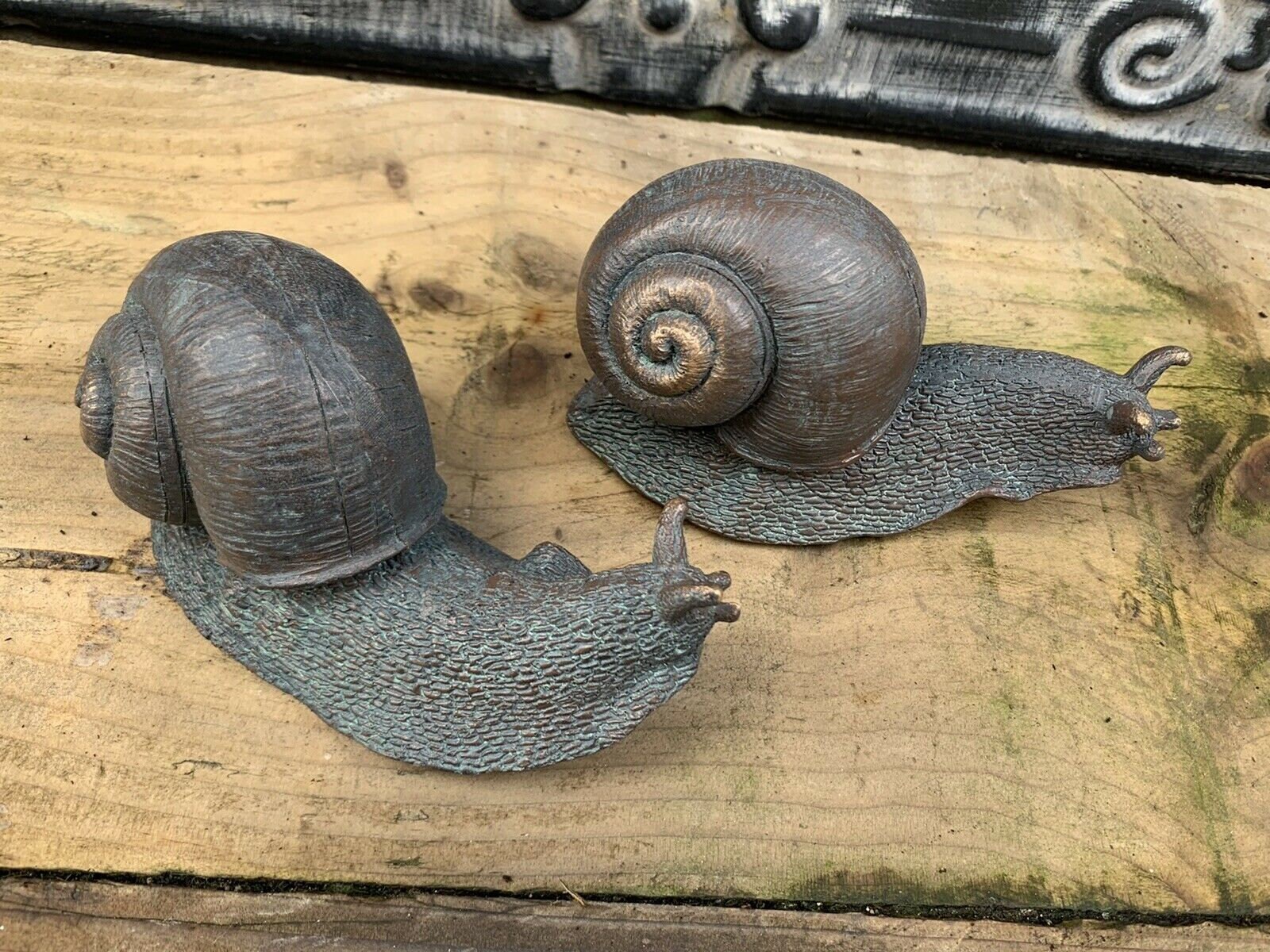 Pair of Snail Garden Ornaments Patio Pond Stream Bronze Etsy UK