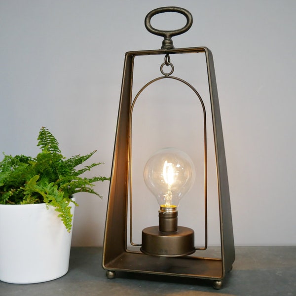 Vintage Industrial Antique Bronze Swinging Battery Powered LED Table Light Lamp