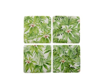 Set of 4 French Shabby Chic Ceramic Coasters in a Palm Leaf Design