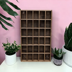 30 Compartment Wooden Display Shelf - Trinket Shelf - Curio Cabinet- Knick Knack Collection Display - Printer Tray -Figure Organizer Display