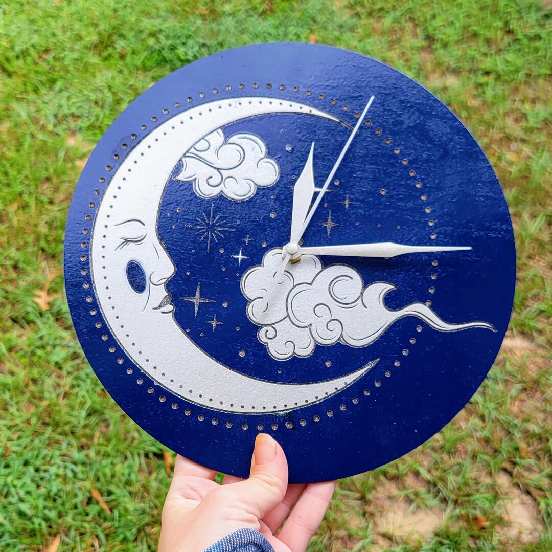 Celestial Moon Face Painted Clock Kitchen Clock Funky Clock Retro 
