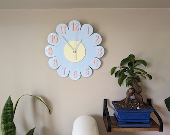 Horloge murale marguerite inspirée des années 1970 - horloge murale géniale - horloge rétro - Flower Power - horloge de chambre d'enfant - horloge de cuisine - horloge fleurie